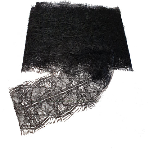 Pizzo chantilly in poliammide nero alto 9 cm con doppe ciglia