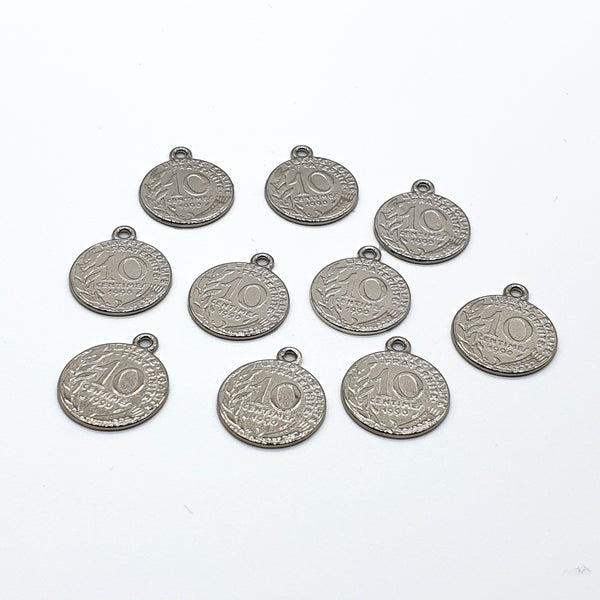 Charms metallo argento moneta 10 lire Conf. 10 pezzi 1/9335