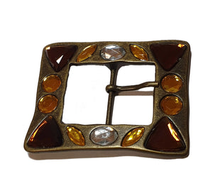 Fibbia in metallo rettangolare colore ottone vecchio con pietre incastonate luce 40 mm.