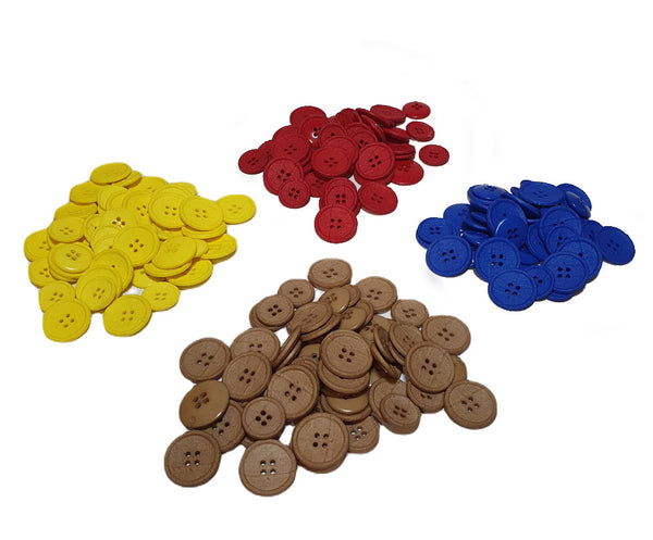 Bottone in poliammide colorato a 4 fori nelle misure 28 ( 18 mm ) e 36 ( 22 mm )
