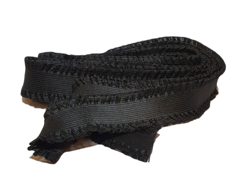 Elastico nero con gale in altezza 35 mm. Elastico morbido da esterno per applicazioni su abiti , gonne e pantaloni.