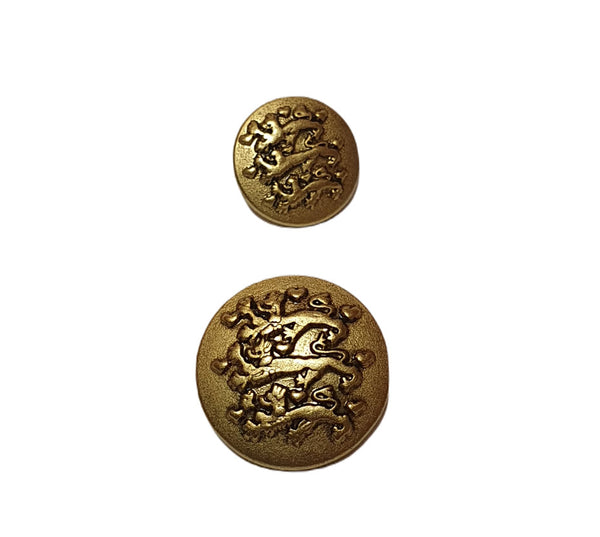 Bottone con gambo stemma "leoni Inglesi" metallizzato, colore oro anticato e Argento invecchiato.
