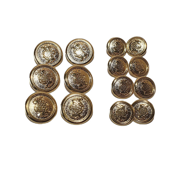 Set di bottone in metallo con gambo, adatto per essere applicato su giacche doppio petto e blazer. 