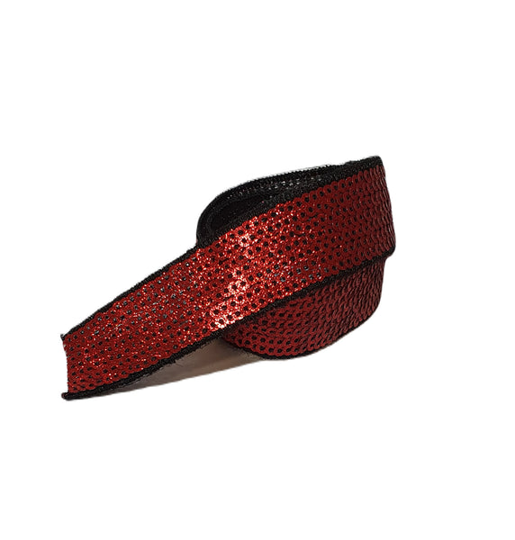 Passamaneria con paillettes piccole su nastro h 20 mm Rosso nero